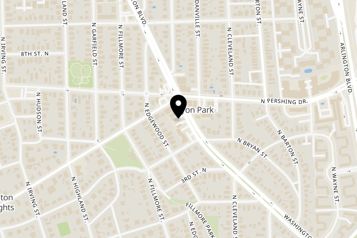 Map showing the location of Mocha Cafe and Pastry on 2720 Washington Blvd in Arlington